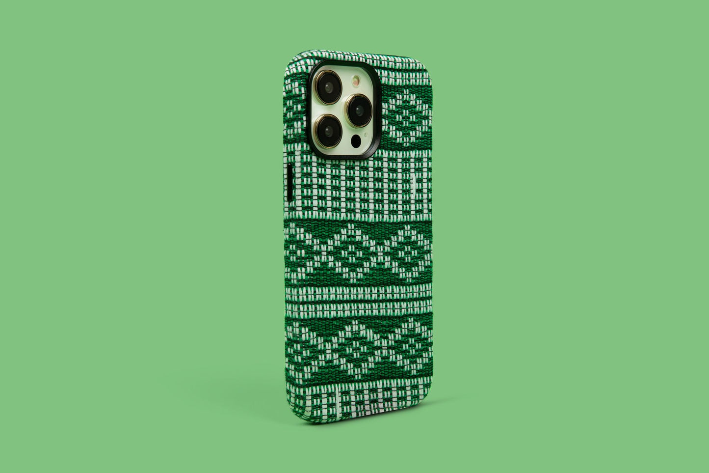 Rainforest-inspired phone case with lush green patterns against a vibrant green backdrop, a nature-infused accessory for iPhone 12, 13, and 14 Pro Max, symbolizing a connection with the African environment.